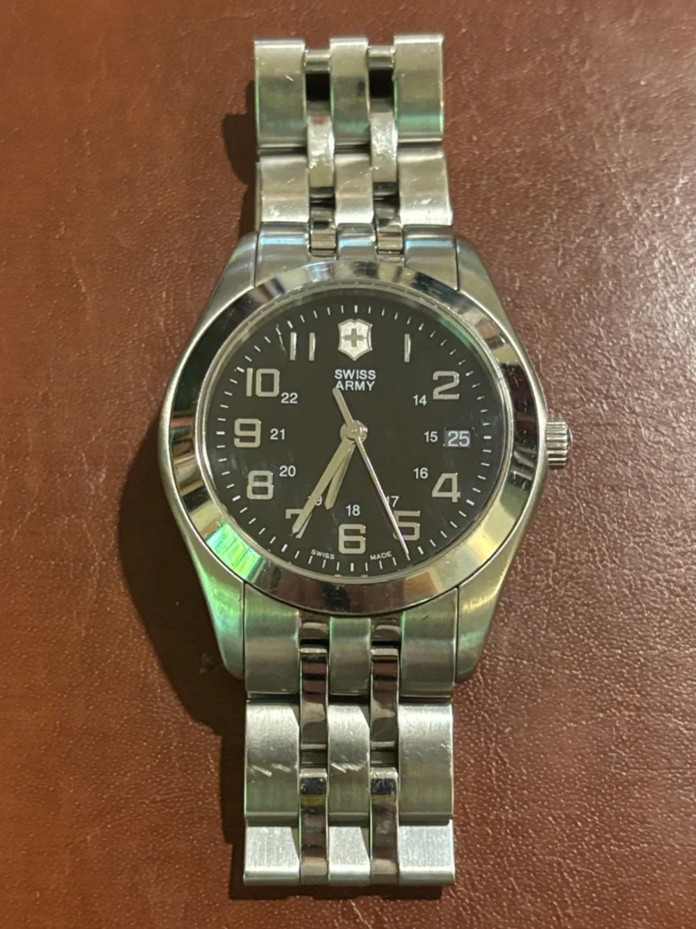 Victorinox Silver Stainless Steel Watch with Black Dial